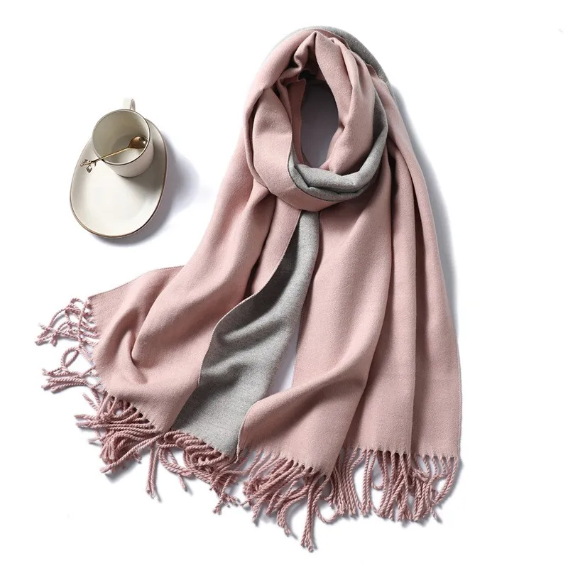 Factory wholesale 2023 High quality Thick Warm plain solid color cashmere feel acrylic scarf reversible pashmina scarf pashmina