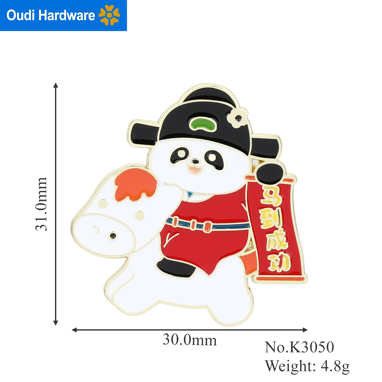 K3050 31*30mm Panda riding horses Metal custom brooch logo