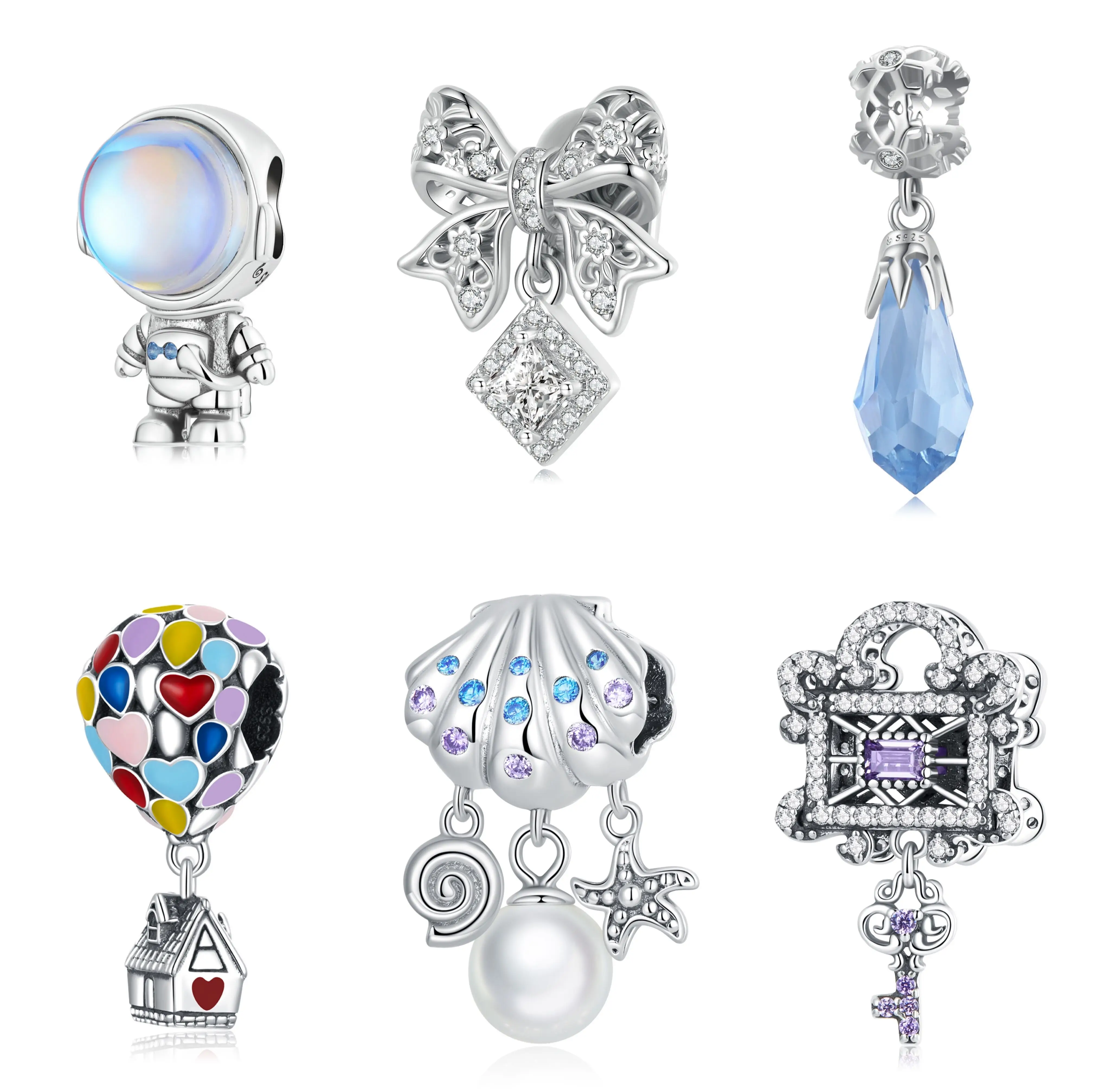 Astronaut Air Balloons Bows Fantasy Seashells Feathers Charms 925 Sterling Silver Multi Color Daily Charm Pendants Micro Insert