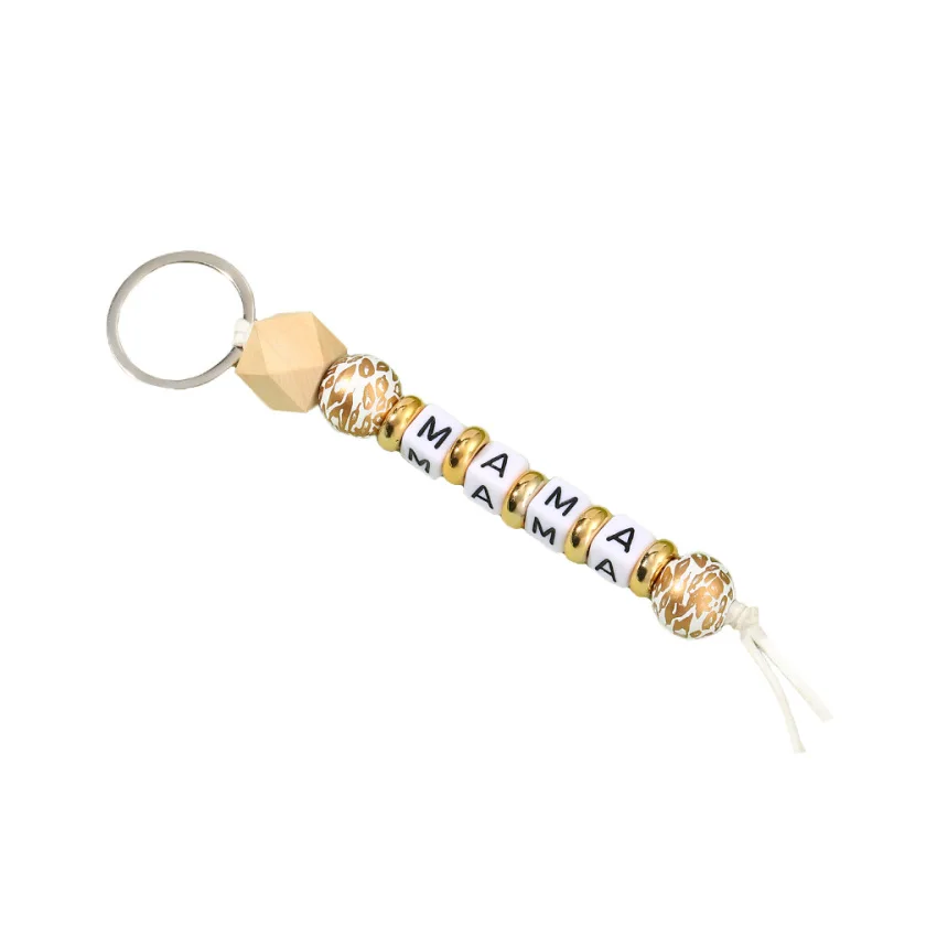 Factory Direct Sale MAMA Letter Leopard Silicone Beads Keychain For Girls Bag Pedant Women Car keyring