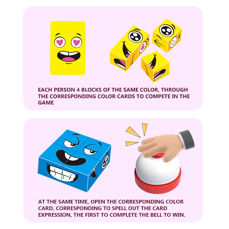 Reactivity Training Face Expression Change Cube Card Matching Speed Competition Party Family Interactive Board Game Toy for Kids