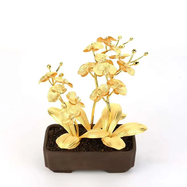 Gold Leaf Pot plant Souvenirs Ornaments Phalaenopsis Flower Pots Home Decor Wedding Gifts Gold Leaf Potted Bonsai