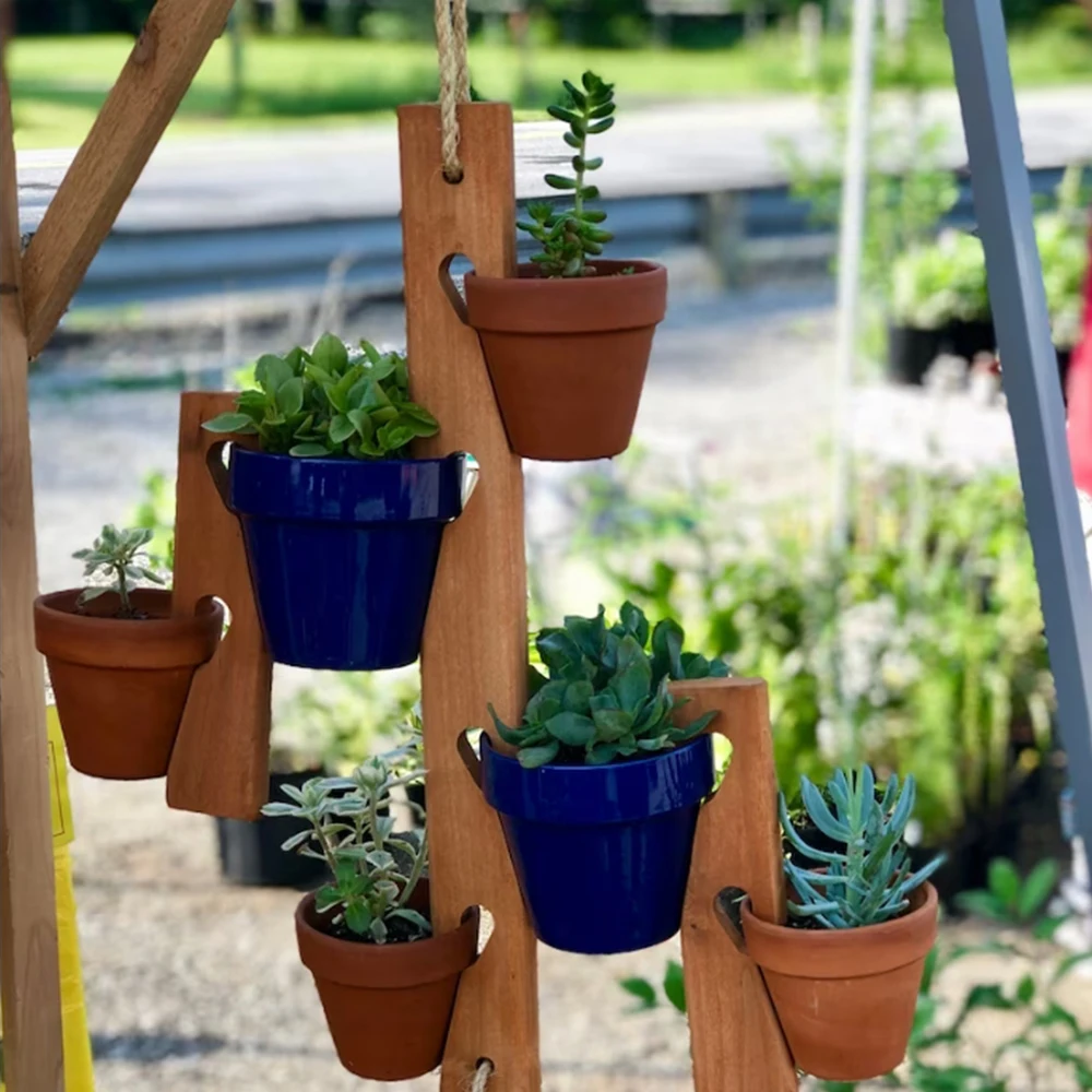 Housewarming Gifts outdoor indoor wooden Vertical Hanging Terracotta Pot Holder Clay Pot Hanger