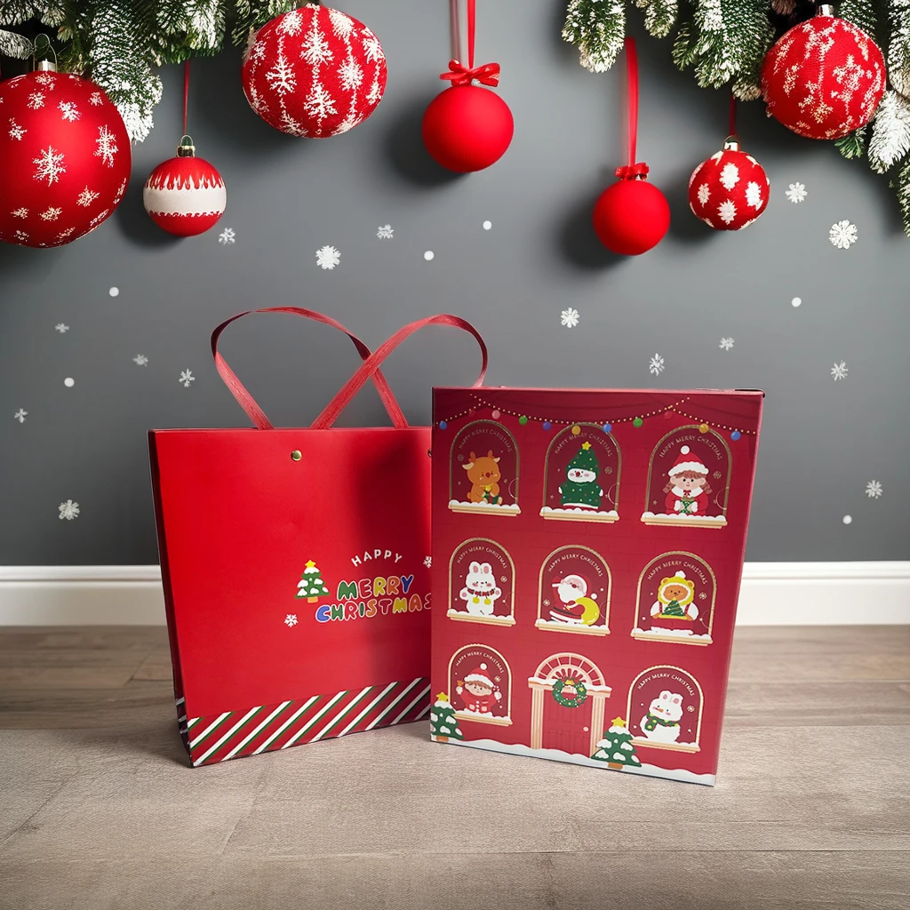 Customized Christmas Red Advent Calendar Blind Gift Box with Logo UV Corrugated Paperboard Gift Packaging for Crafts