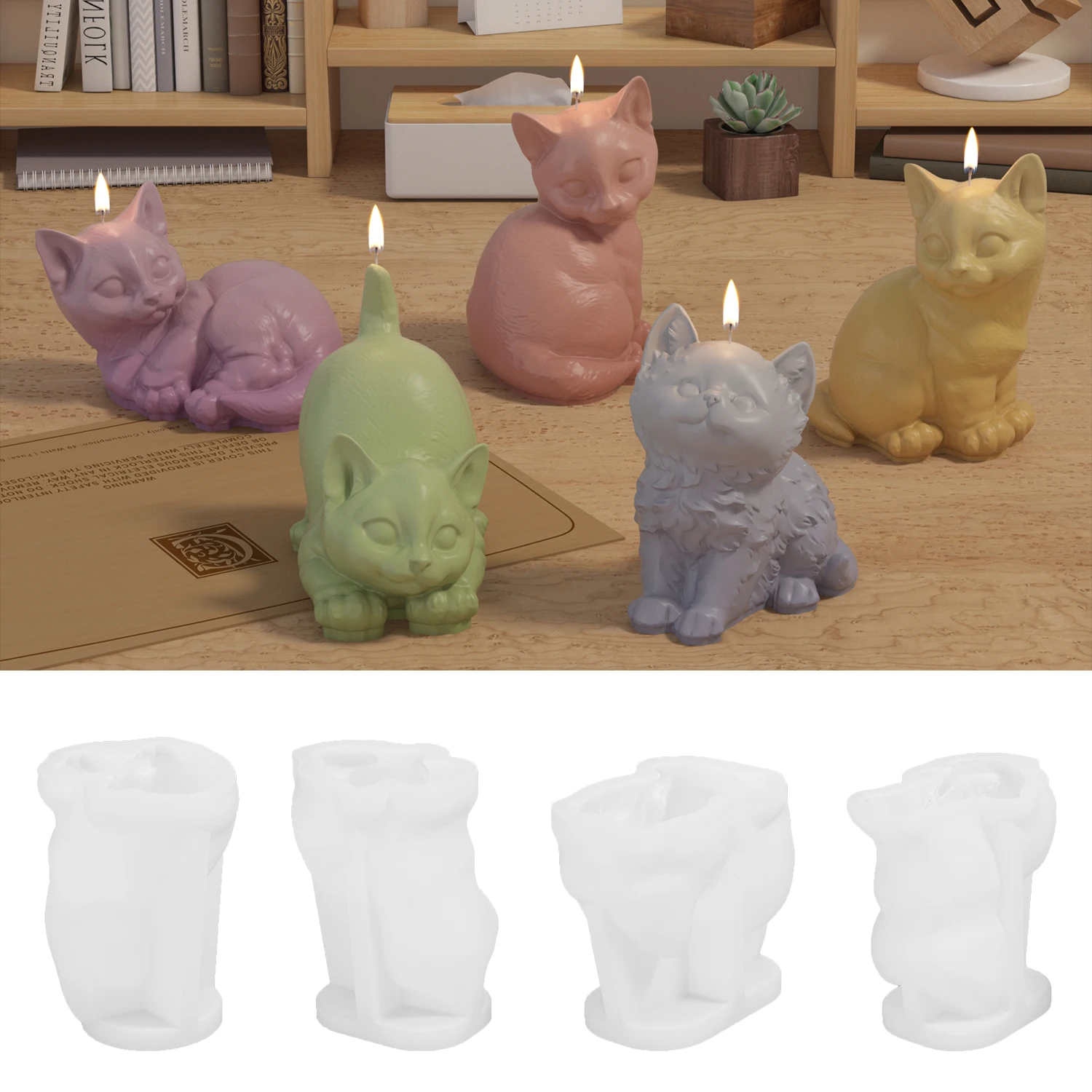 DM906 3D Cute Cat Resin Molds Gypsum Cement DIY Lovely Animal Aromatherapy Candle Silicone Mold For Cats
