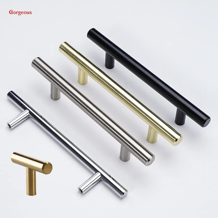 Kitchen Cupboard Knobs Wardrobe Door Tube T Bar Handle Stainless Steel Round Pull Hollow Metal Modern Furniture Handle & Knob