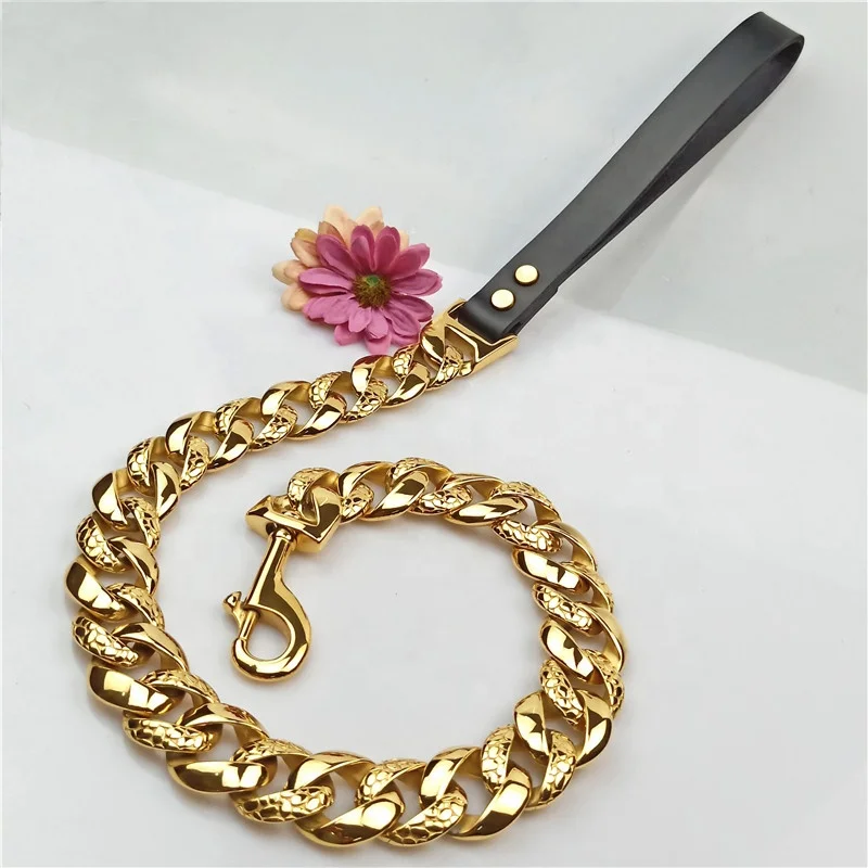 Luxury Bully Boxer Bulldog Bullies Pitbull 18K Gold Plating Cuban Link Spotted Design Strong Big Pet Dog Chain Leash Wholesaler