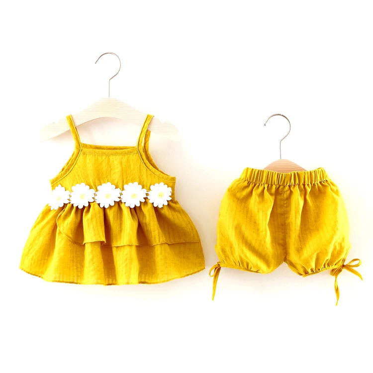 summer fashion animal Chrysanthemum girls strapped skirt baby clothes wholesale price toddler cute baby clothes set girl