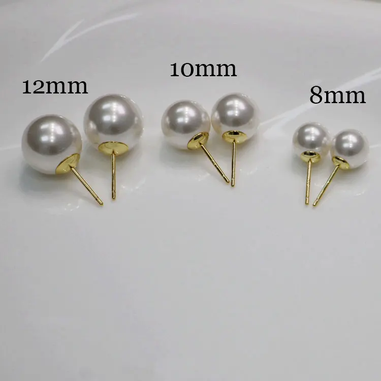 Dropshipping Fine S925 Sterling Silver Needle Pearl Stud Earrings Luxury Strong Light 12mm Austrian Pearls Earrings for Women