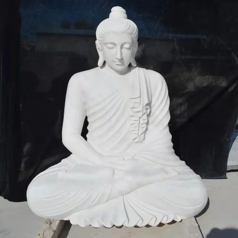 High Quality Stone Carvings And Sculptures White Marble Stone Sitting Buddha Statue