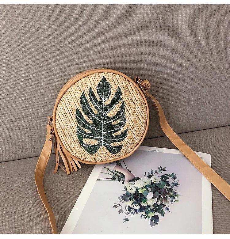 Summer bali bohemian style handmade round tassel straw beach bags
