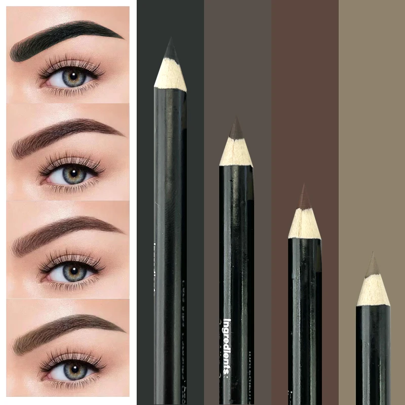 New Design Wholesale High Pigment Cosmetic Permanent Waterproof Eyebrow Pencil With Sharpener Natural Wood Eyebrow Pencil