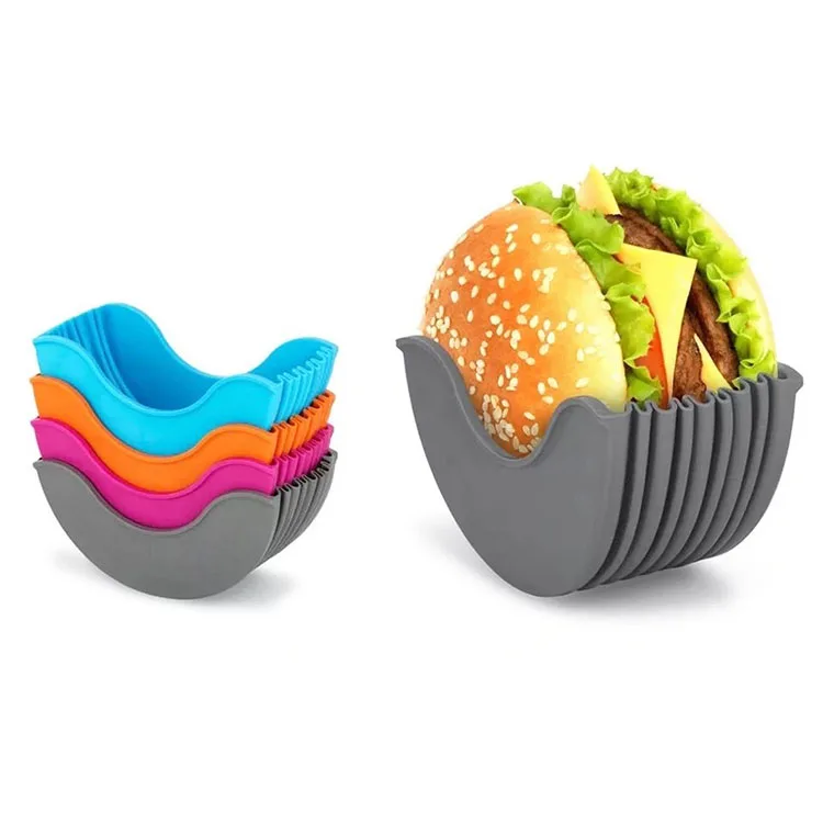 Wholesale Kitchen Accessories Burger Sandwich Hygienic Reusable Hamburger Cheese Box Expandable Silicone Rack Burger Holder