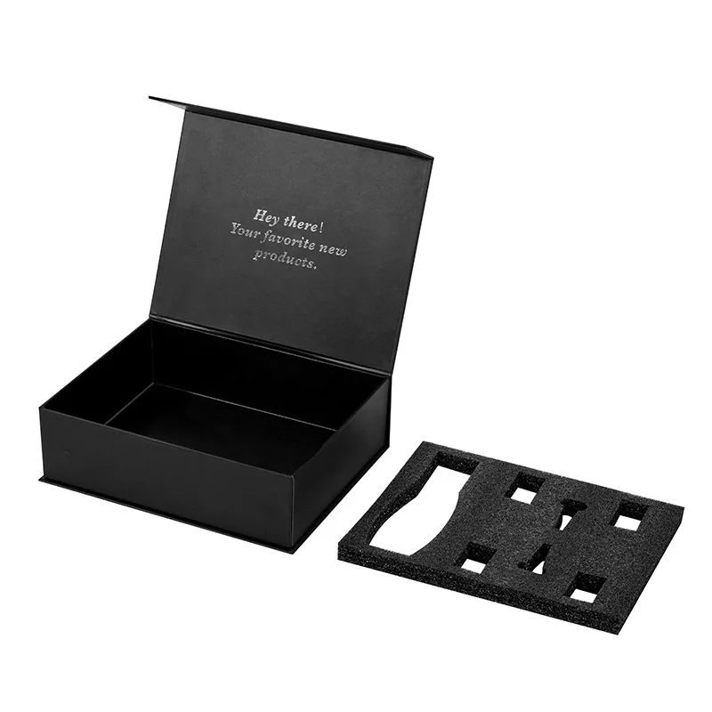 Luxury A4 Deep Black Magnetic Flap Foldable Gift Boxes Wholesale Corrugated Packaging Jewelry Chocolate Underwear Logo Patterned