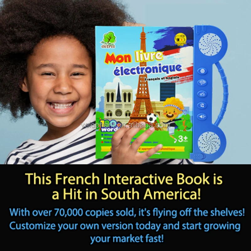 Children Educational Bilingual French And English Teaching Toy Tablet Talking Book Learning Machine