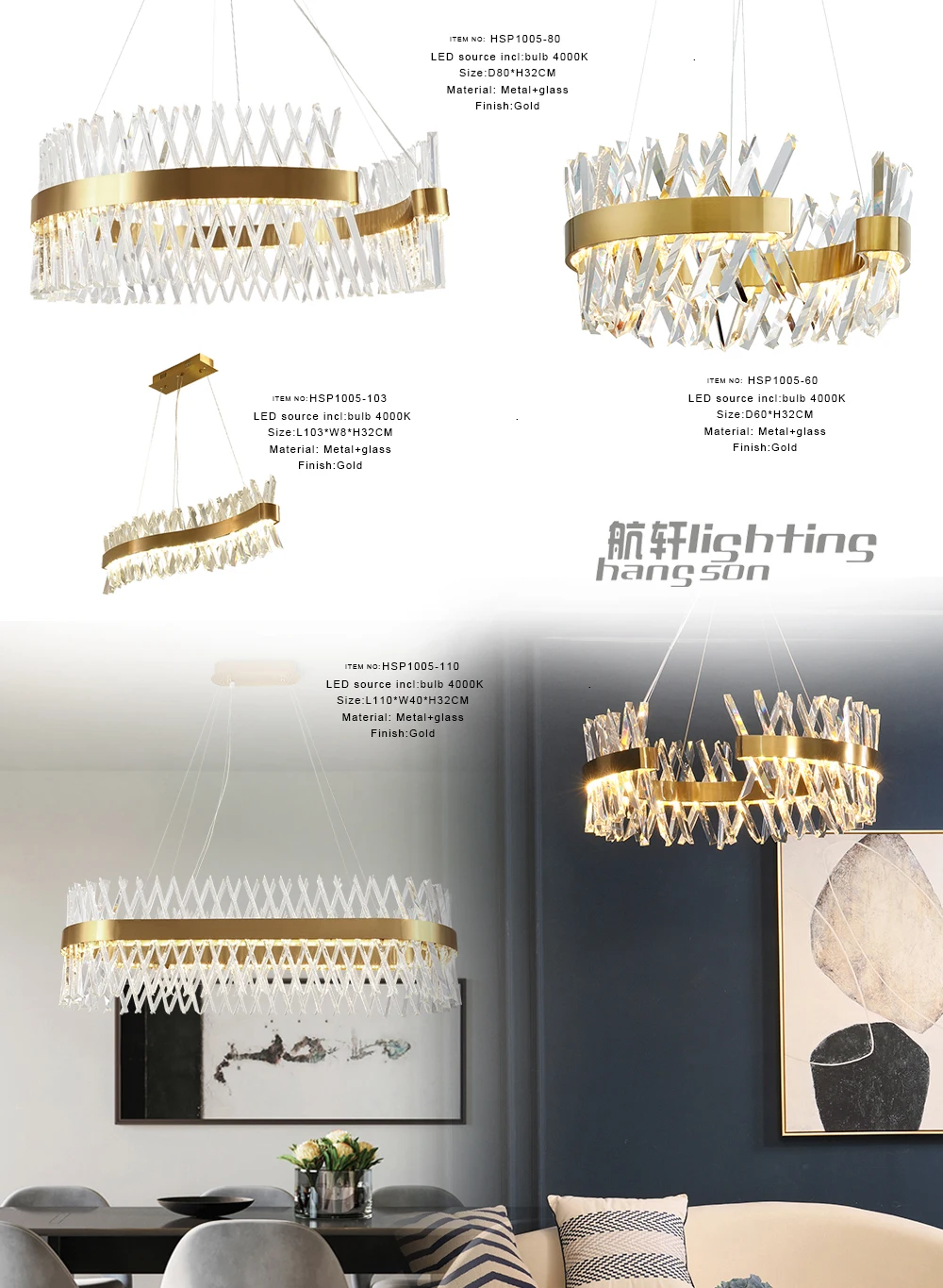 Crystal chandeliers simple hotel decor deluxe glass chandeliers
