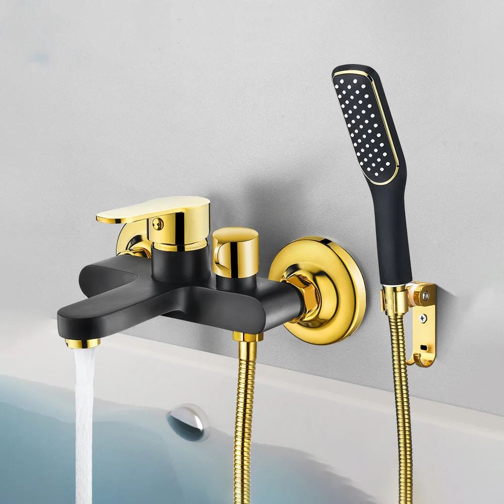 Black Golden Bathtub Shower Set Wall Mounted Gold White Bathtub Faucet Bathroom Cold and Hot Bath Shower Mixer Taps