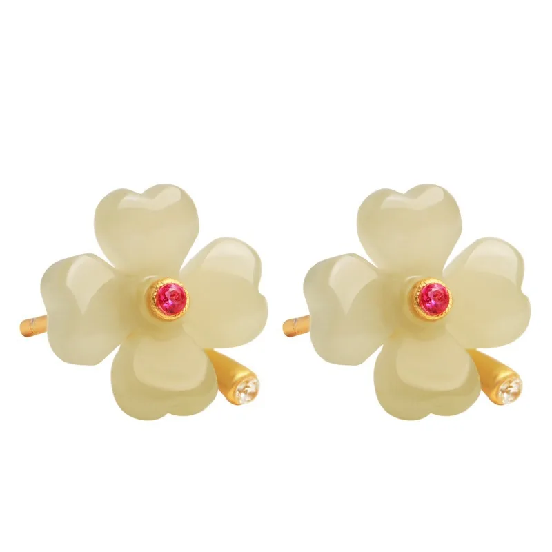 New Chinese flowers retro earrings niche simple everything national fashion temperament light luxury high sense