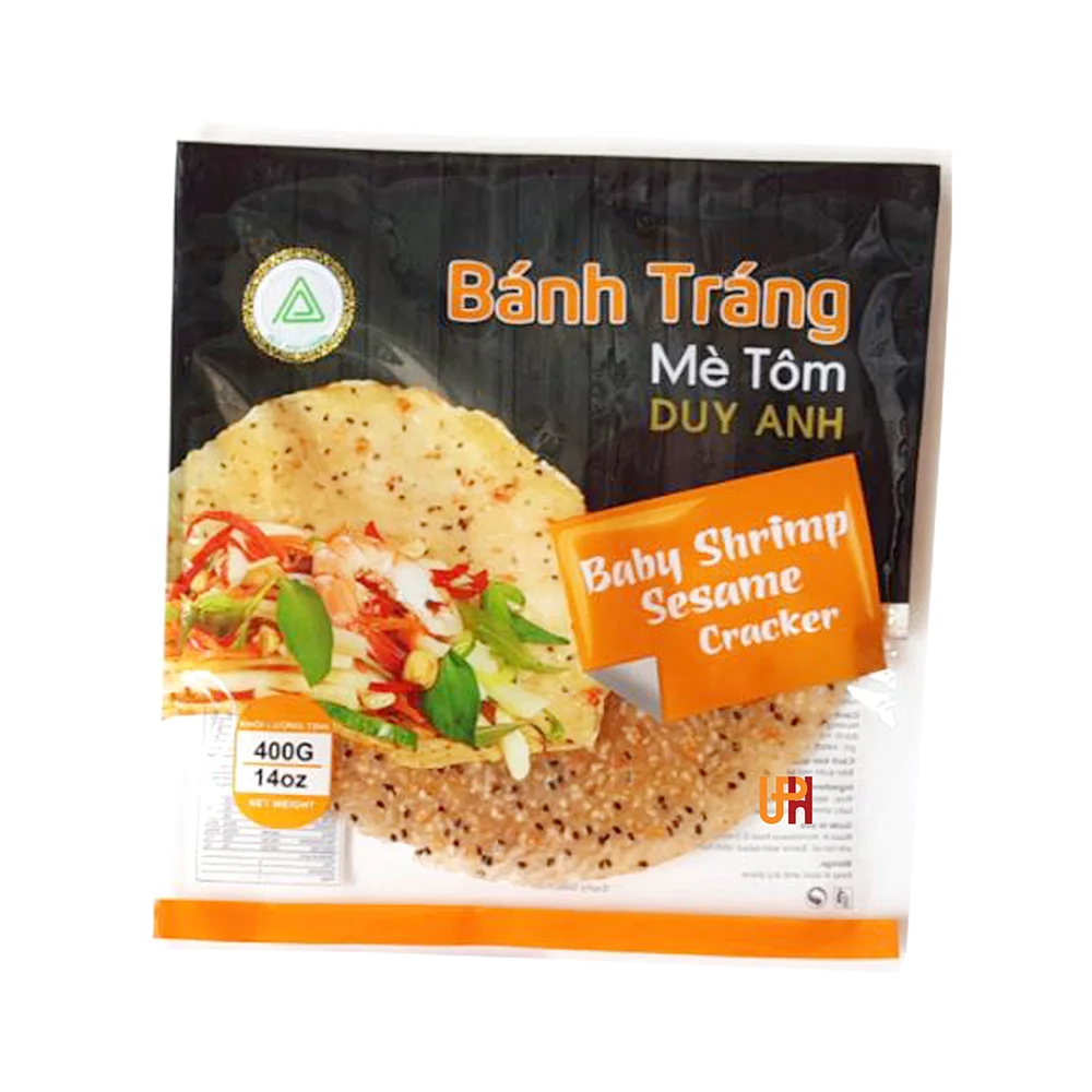 Factory Price Manufacture Round Rice Paper Wrapper Vietnam Duy Anh Baby Shrimp Sesame Cracker 400g