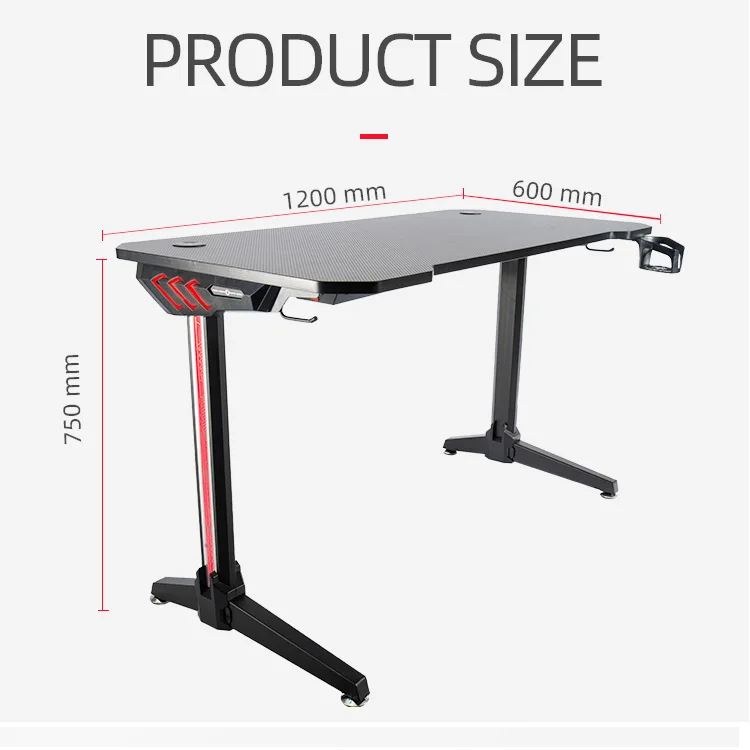 Gaming Table with 9 LED Lights Modern Computer Gaming Desk Furniture