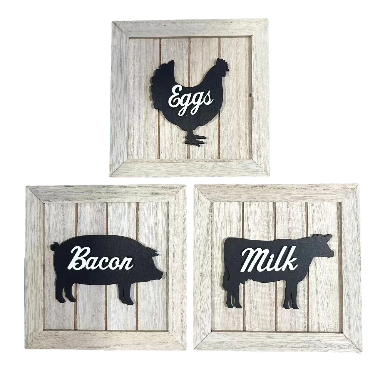 3pcs Wooden Farm Animal Ornaments Hanging Board for Household Country Kitchen Wall Art Decor Wood Crafts Wall Signs