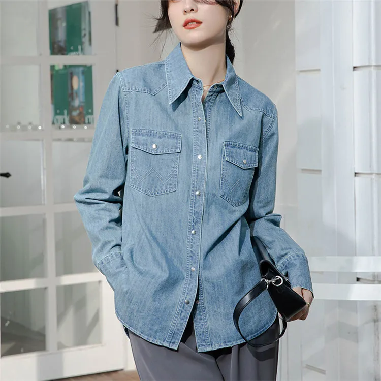 Best Sale Korean Long Sleeve Demin Shirts for Women