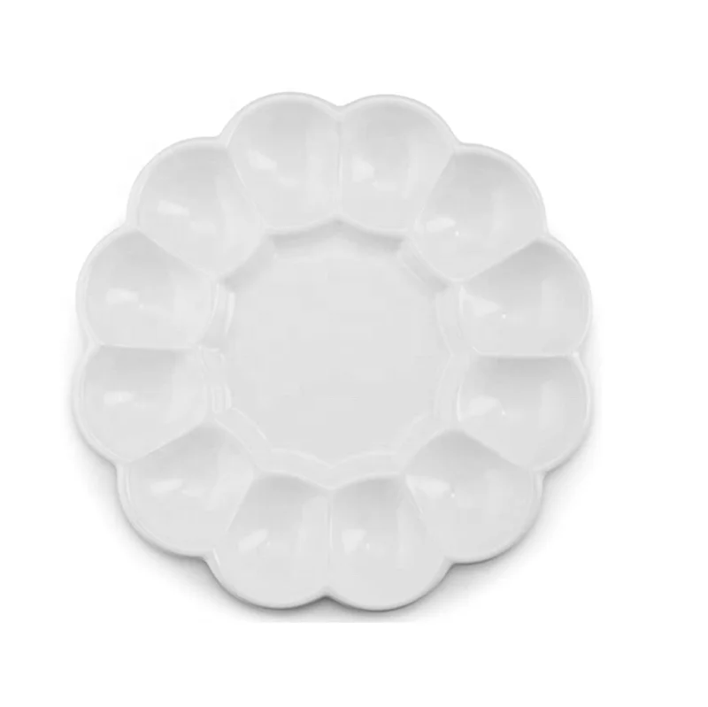 Ceramic Egg Platter Tray 12 Egg Cup Dish Ceramic White