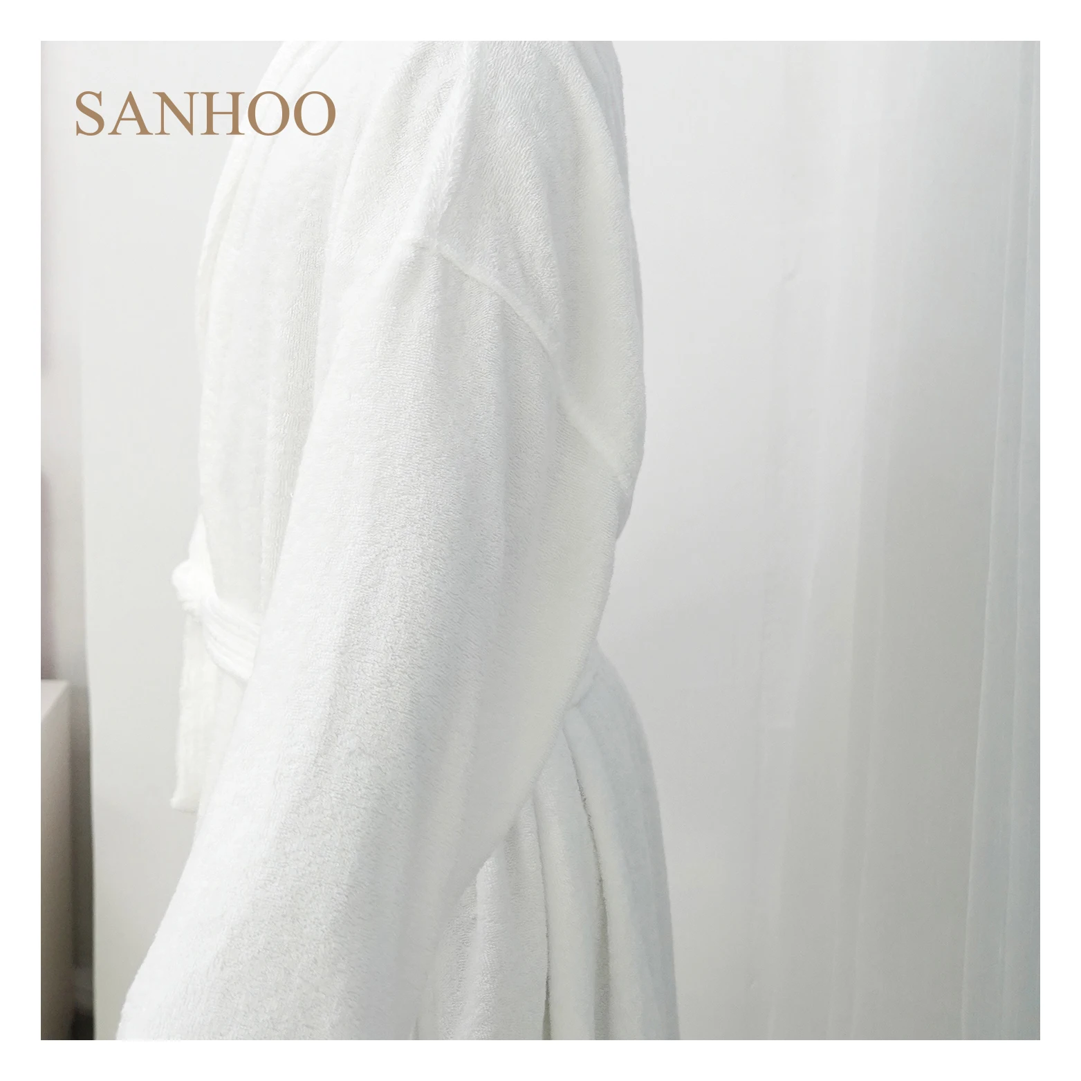 SANHOO Custom 5 Star Hotel Luxury Spa Velour Bath Robe 100% Cotton Bathrobe With Terry Toweling Inner