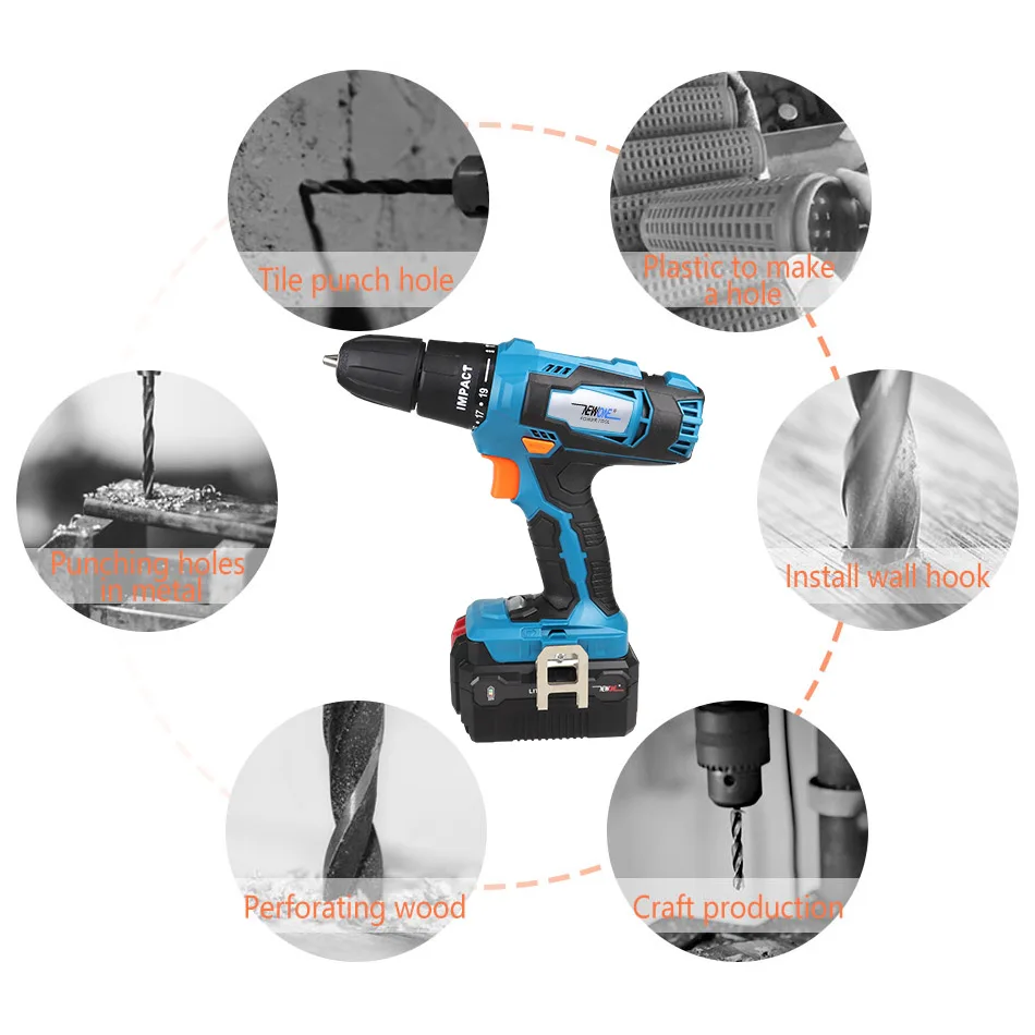 NEWONE Electric Power Tool 20V Li-ion Cordless Impact Drill/Screwdrive Rechargeable Drill Max. 40Nm torque with Big Battery