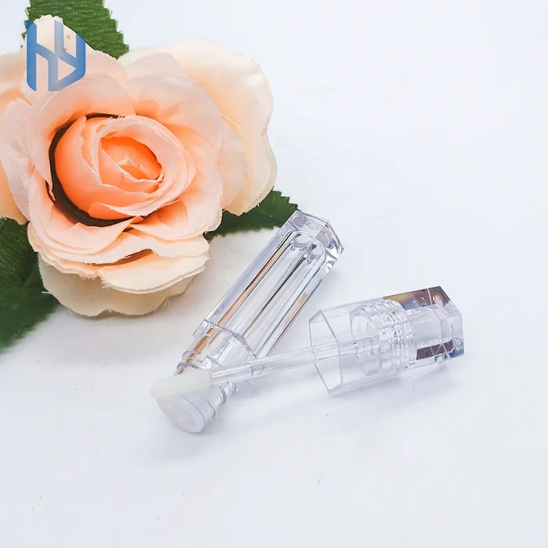 in stock empty unique  hexagon shaped lip tint container PETG plastic transparent lip gloss packaging with wands