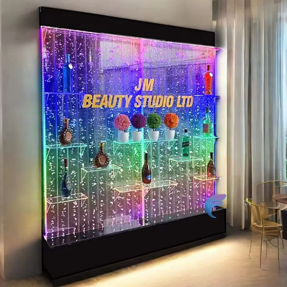 New Design Acrylic Aquarium Bubble Wall Water Panel LED Light Room Divider Bar Shelves Coastal Style Engraved Printed Movable