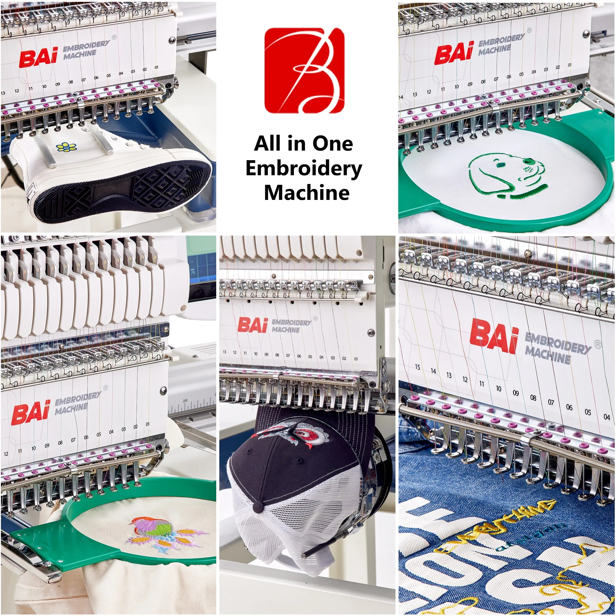 BAI computerized 12/15 needles single head t-shirt embroidery machine on hat for home use