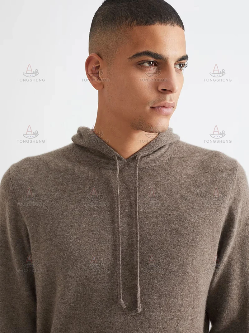 Supplier Custom Casual Comfortable Australia100% Pure Cashmere Wool Blend Knit Cashmere Sweater Hoodie for Men