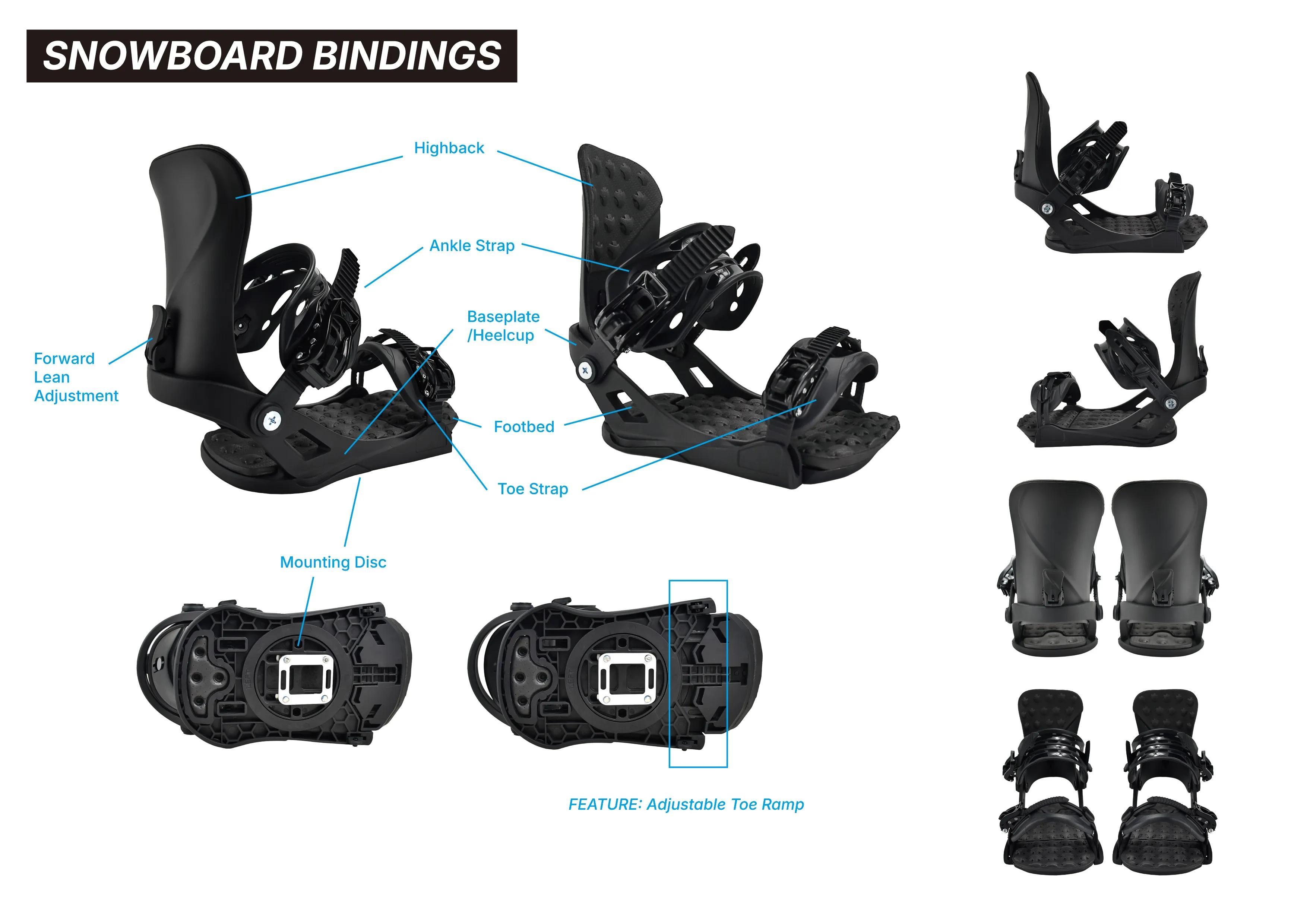 Wholesale high quality Factory Price Adjustable Union Snowboard Binding Custom Unisex Snowboard Bindings