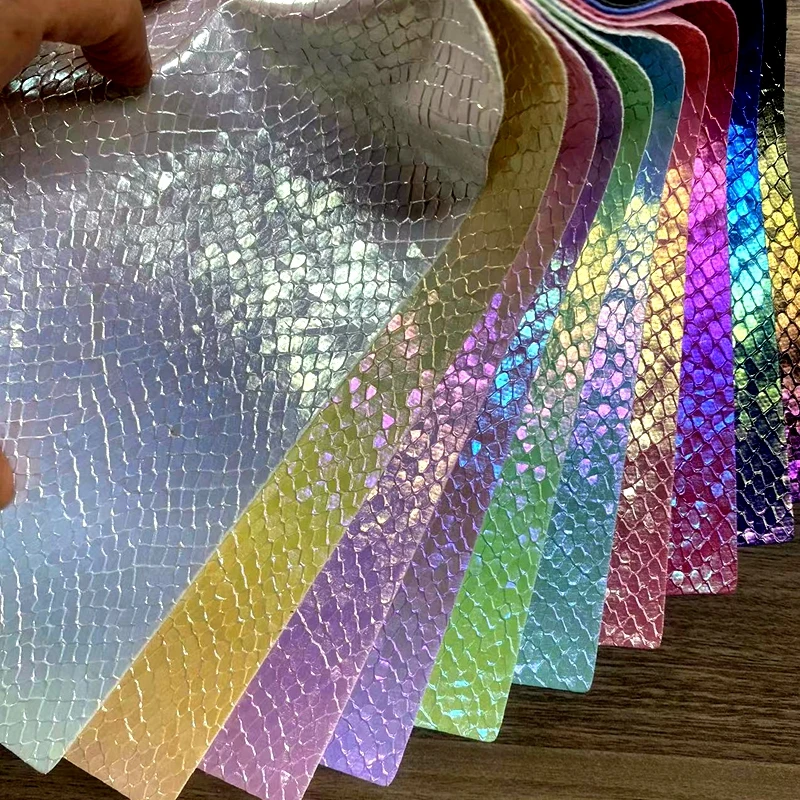 3D holographic metallic PU embroidery textile leather product it use recycled material to production