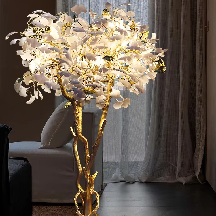 Floor Lamp Gold Brass with Table Led Torchiere Uplighter Tree Art Deco Bright Large Visual Comfort Bedroom Standing Floor Lamp