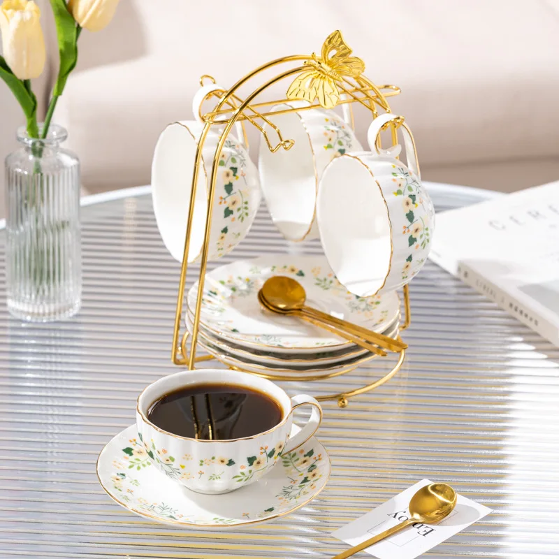 European Luxury Ceramic Coffee Cup Set Afternoon Tea Set Exquisite Flower Tea Cup Ceramic Coffee Cup Saucer
