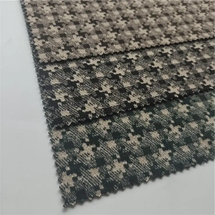Wholesale polyester tweed fabric knitted houndstooth brush fleece fabric for garment factory wholesaler