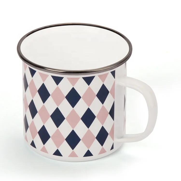 
DX Special Diamond Pattern Cup with Handle 500ml Enamel Travel Mug for Gift 