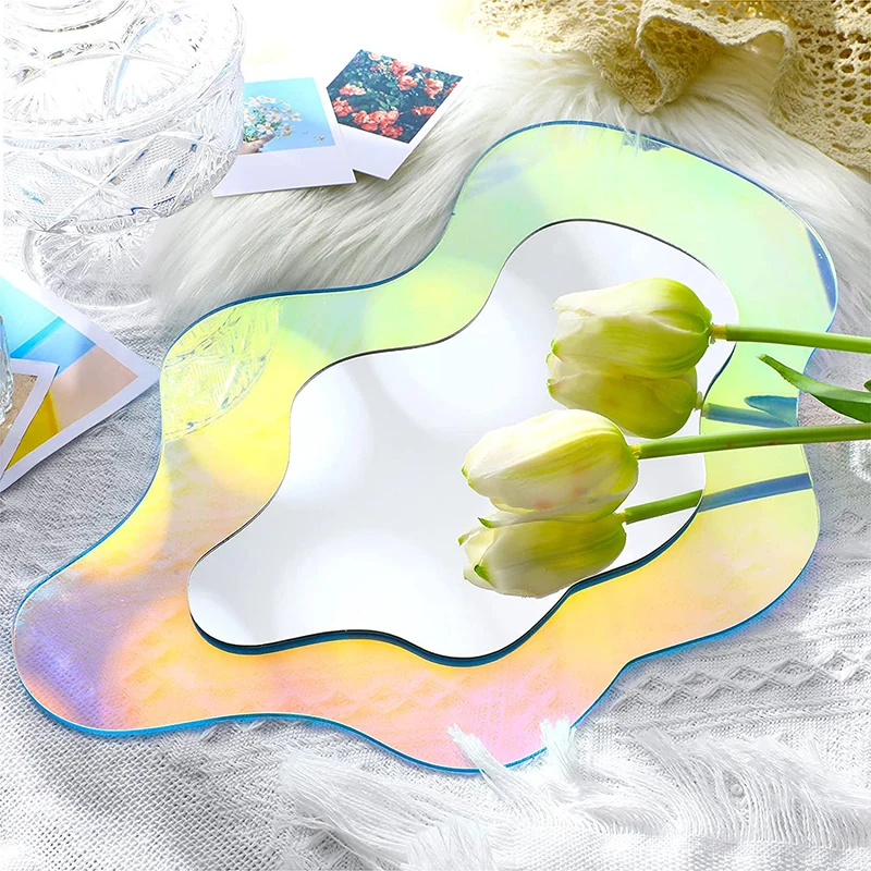 Wavy Mirror Rainbow Frameless Retro Acrylic Irregular Aesthetic Vanity for Bathroom