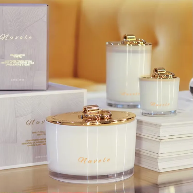 luxury custom private label scented soy wax candles with metal  lid and boxes packaging