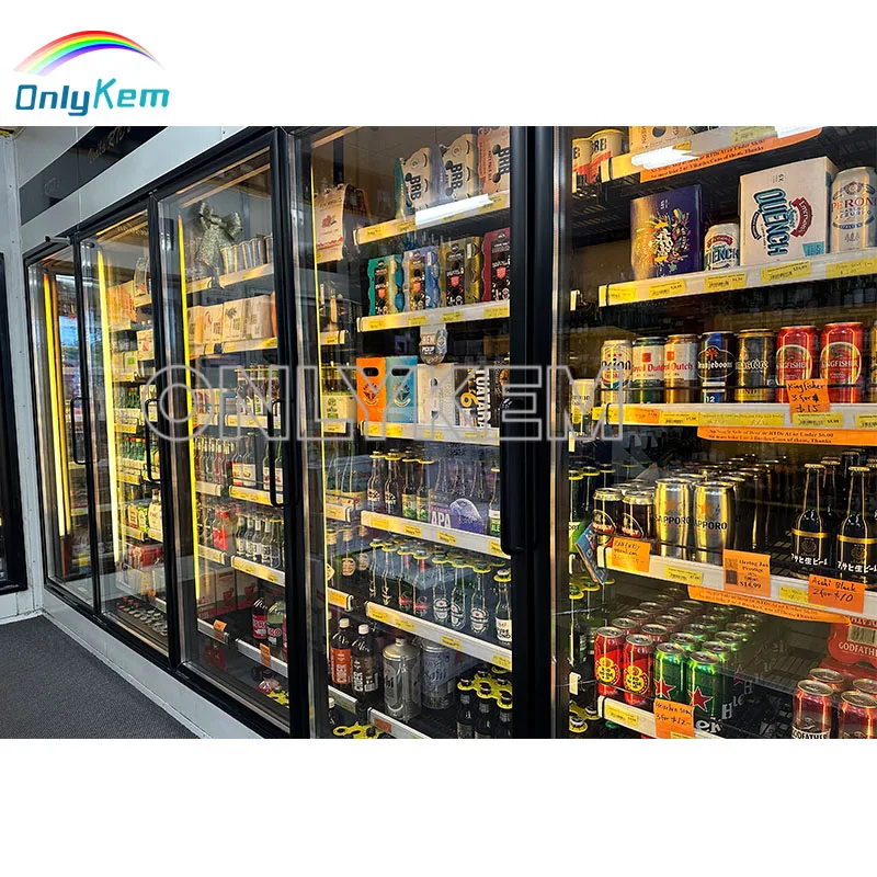 USA Gas Station Walk in Cooler Freezer Room Glass Door and Shelves
