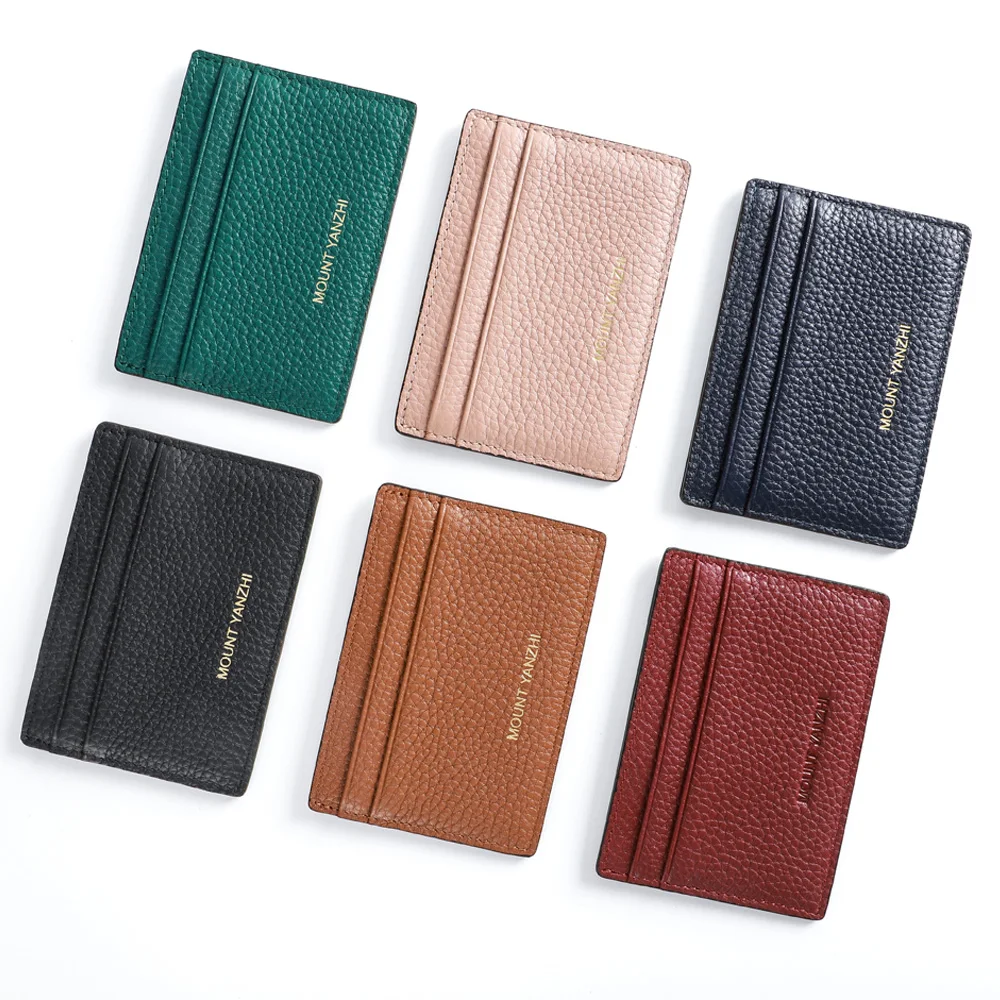 Low MOQ Luxury Handmade Customized Logo Genuine Leather ID Card Holder Wallet Slim Cardholder Credit Card Cover