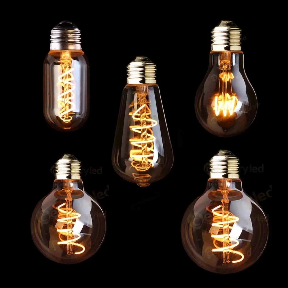 Edison 110v 220v ST64 A60 G80 T185 Spiral Dimmable Incandescent Tungsten Filament Lamps