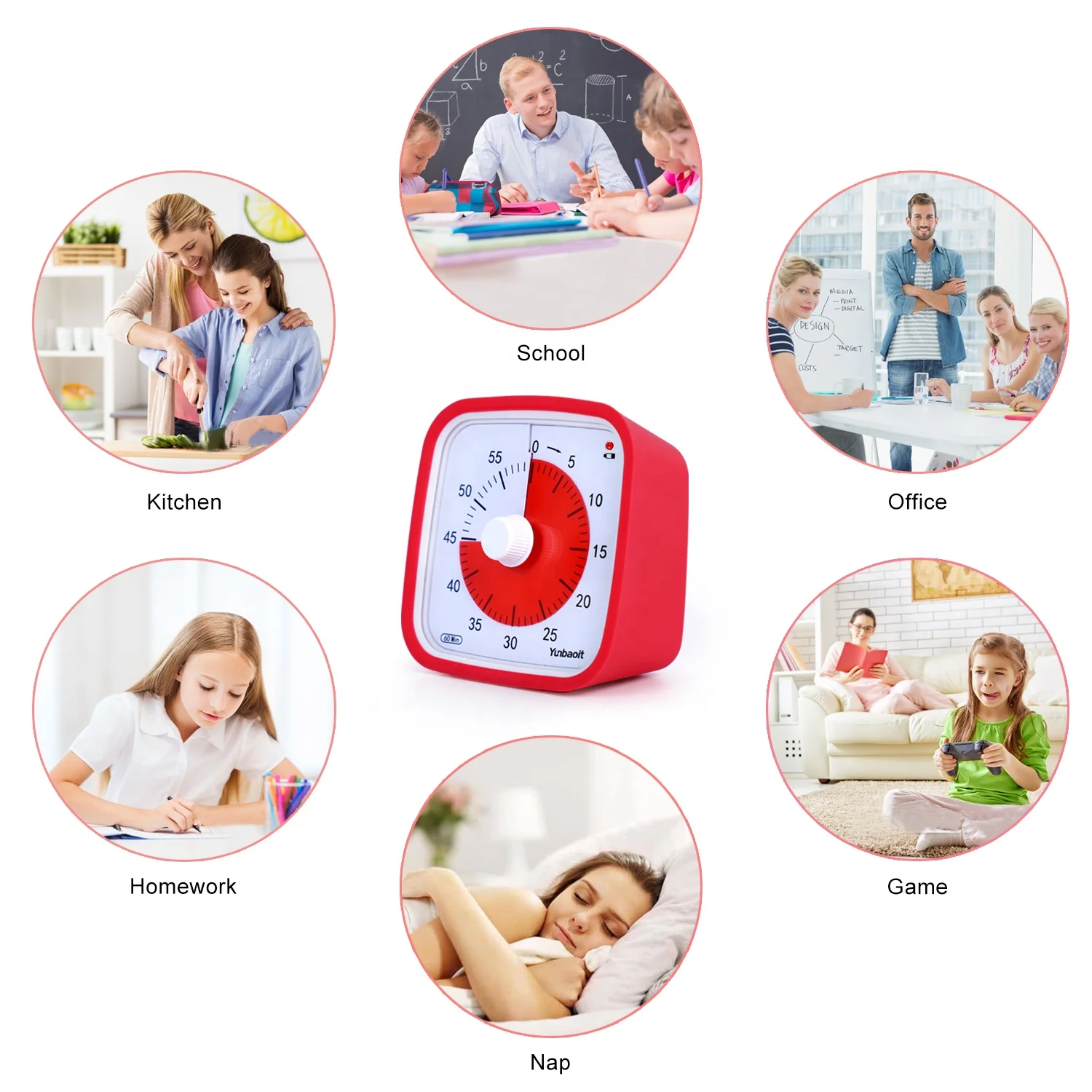 Yunbaoit New Kitchen Countdown Timer 60 Minute Visual Silent Analog Timer Wholesale Or OEM