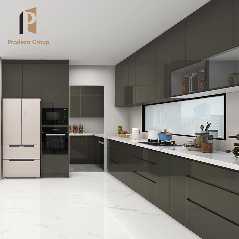 Customized Mdf Australian Kitchen Cabinet Black High Gloss Kitchen Cabinets