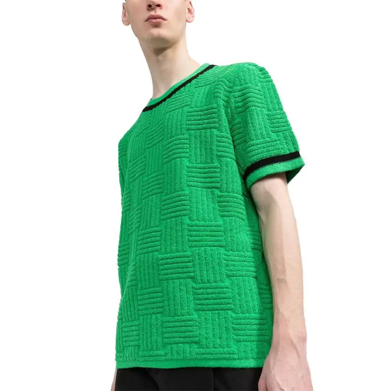 DOVEN OEM Manufacturer Custom Men Summer Weave Design Texture Crew Neck Short Sleeve Patchwork Casual T-Shirt