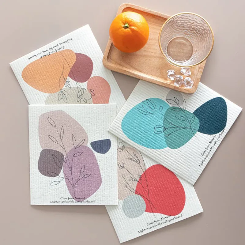 Custom Dish Towels Printed Cellulose Cotton Swedish Sponge Dish Clothes Towel Cellulose Dish Cloth Customized