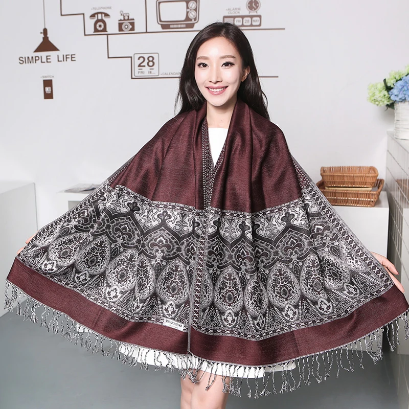 
High quality turkey women jaquard kashmiri pashmina scarf shawls 