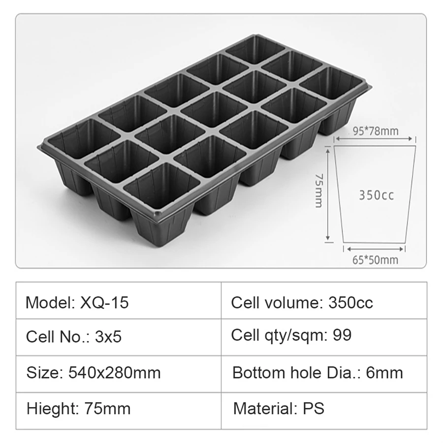 Thickened Agriculture Greenhouse Seed Planting Plastic PS Nursery Tray Plant Growing Pots Seed Starter Grow 15 Cell Seed Tray